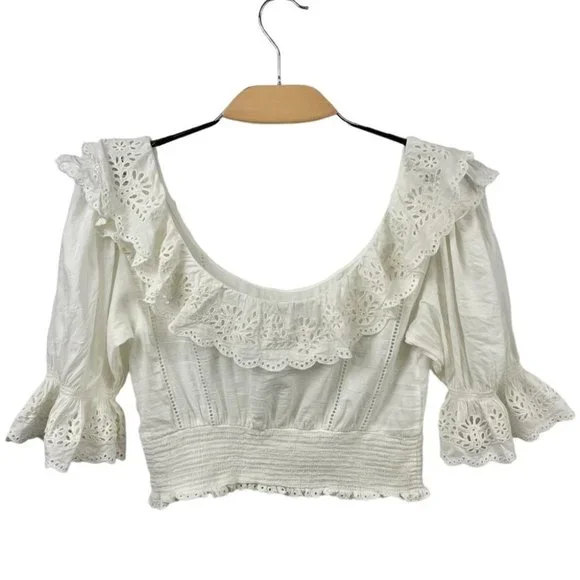 Aritzia Sunday Best White Lady Broderie Peasant Prairie Voile Blouse Size S - Picture 8 of 11